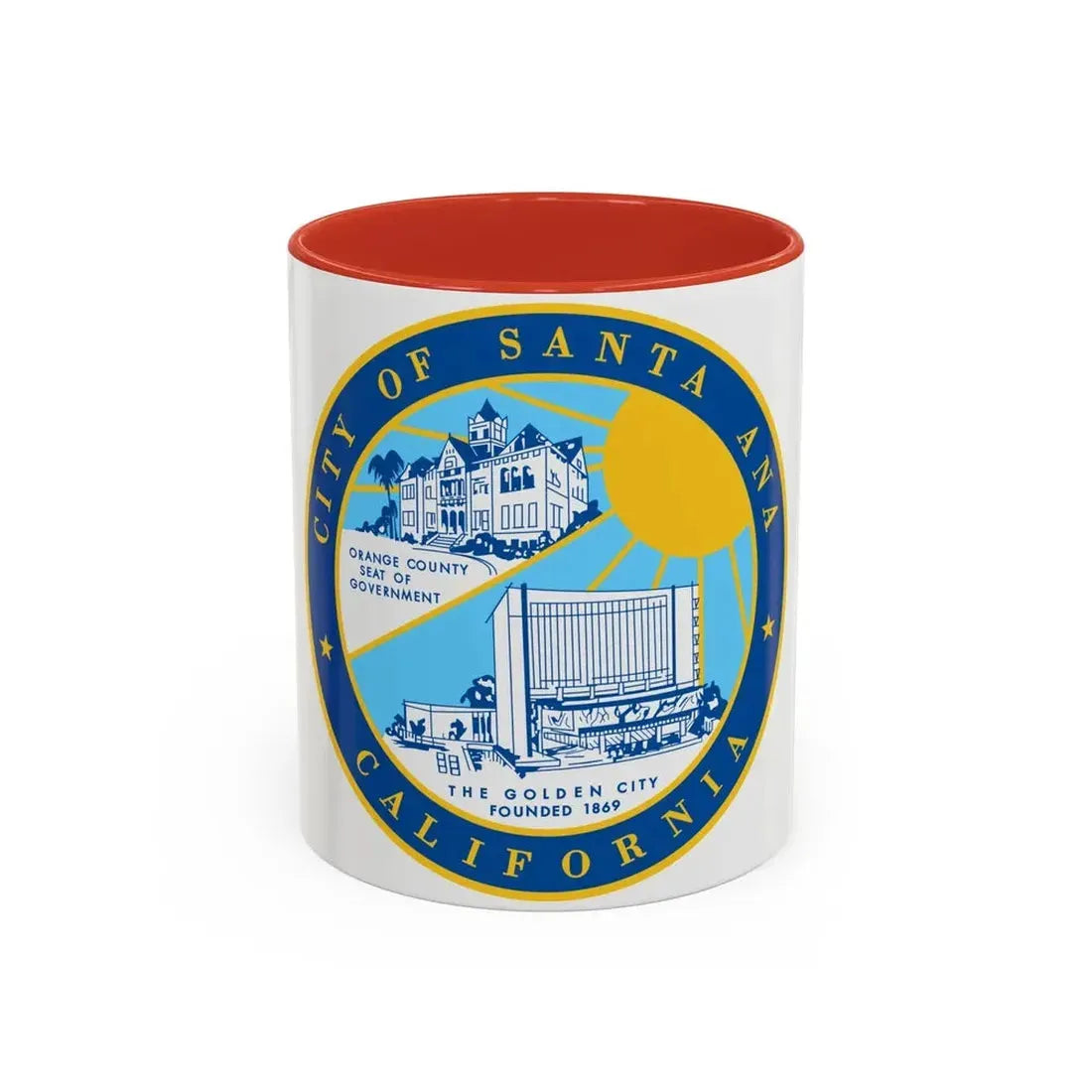 Seal of Santa Ana California - Accent Coffee Mug 11oz Red - Go Mug Yourself