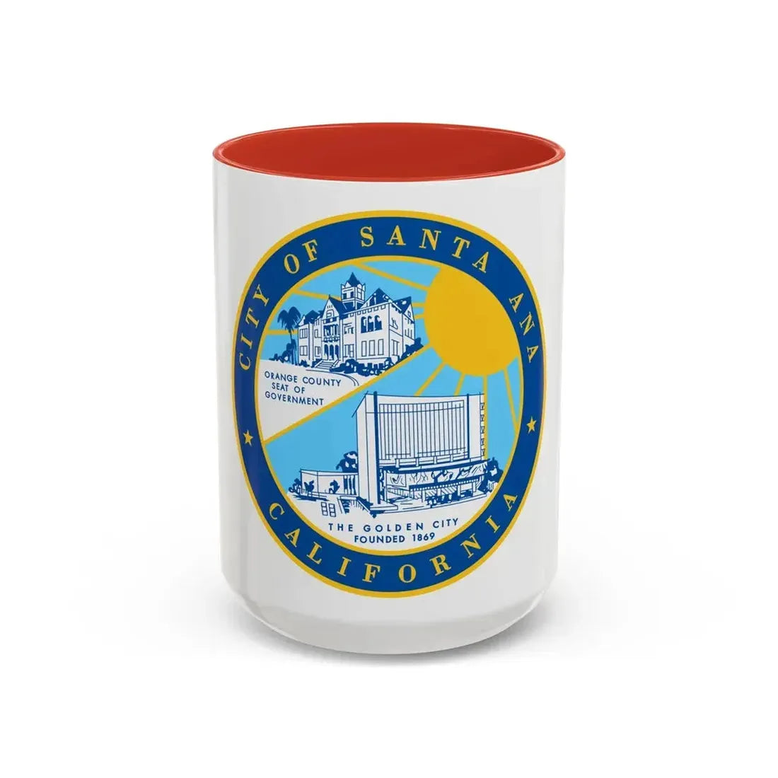 Seal of Santa Ana California - Accent Coffee Mug 15oz Red - Go Mug Yourself
