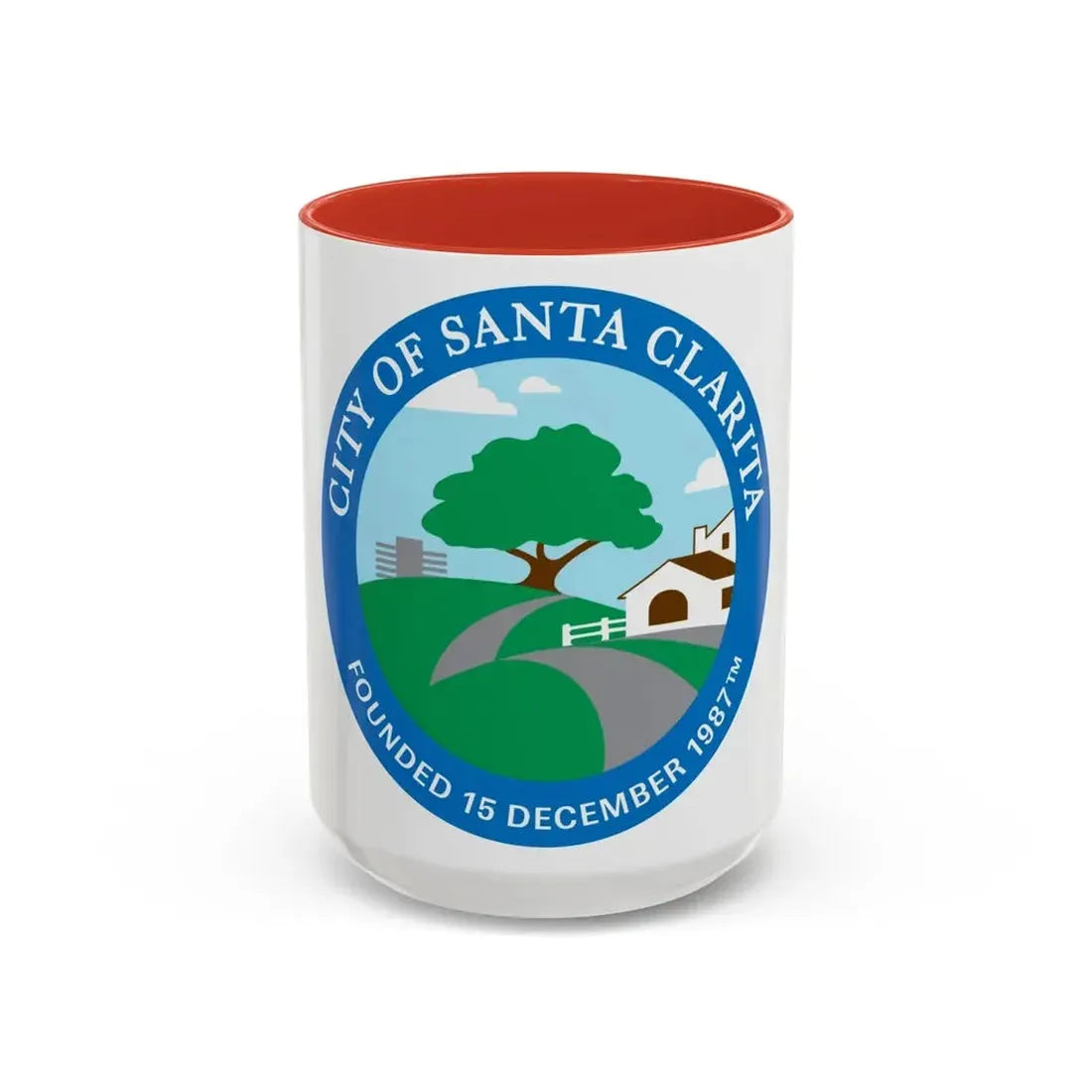 Seal of Santa Clarita California - Accent Coffee Mug 15oz Red - Go Mug Yourself