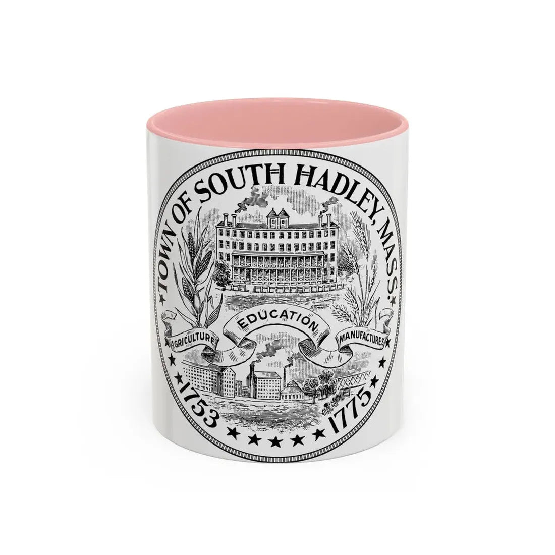 Seal of South Hadley Massachusetts - Accent Coffee Mug 11oz Pink - Go Mug Yourself