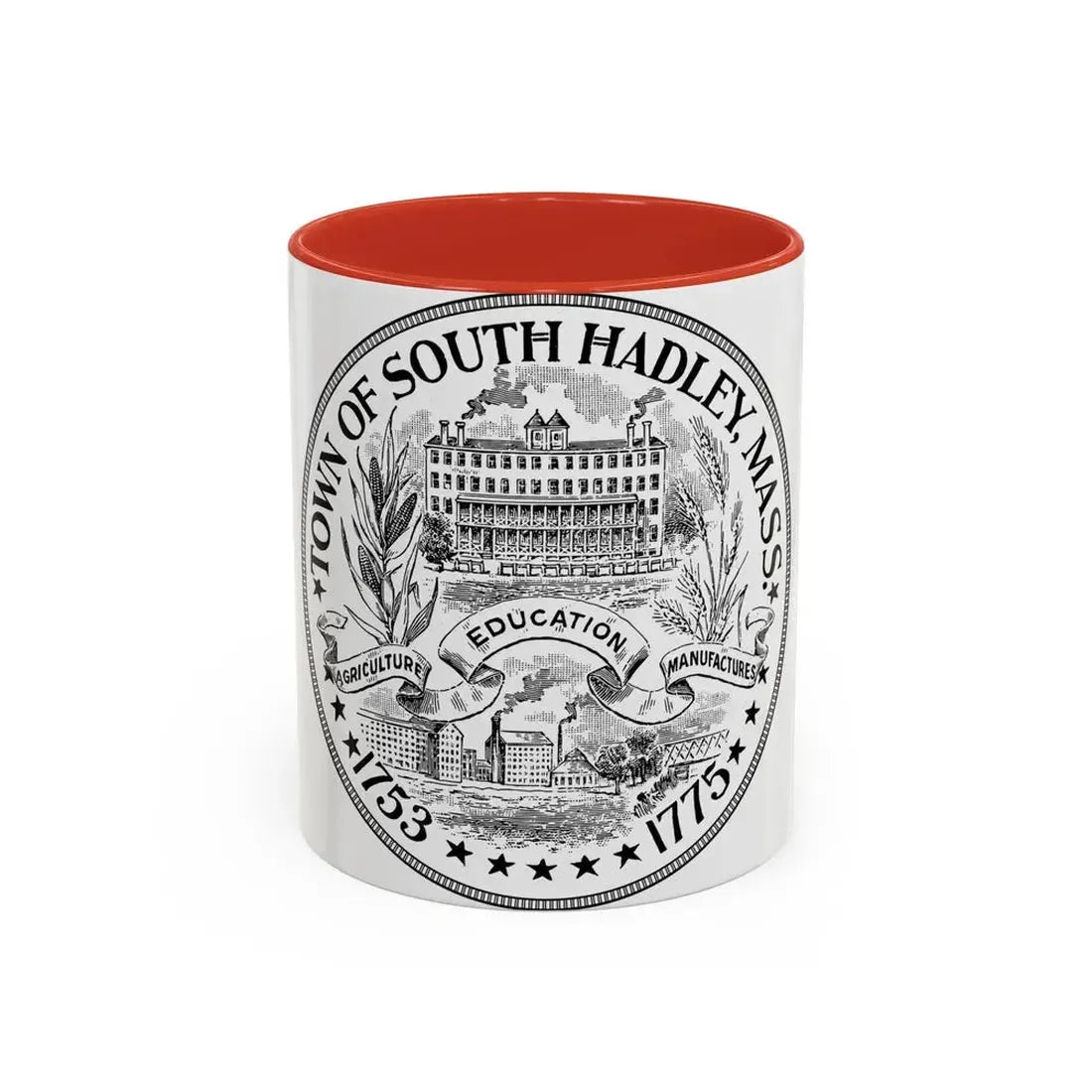 Seal of South Hadley Massachusetts - Accent Coffee Mug 11oz Red - Go Mug Yourself