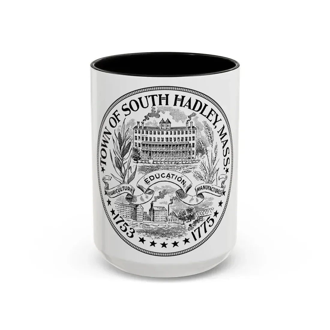 Seal of South Hadley Massachusetts - Accent Coffee Mug 15oz Black - Go Mug Yourself