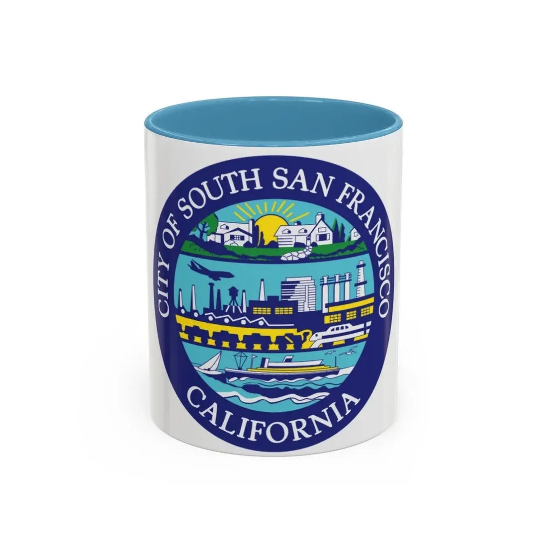 Seal of South San Francisco California - Accent Coffee Mug 11oz Light Blue - Go Mug Yourself