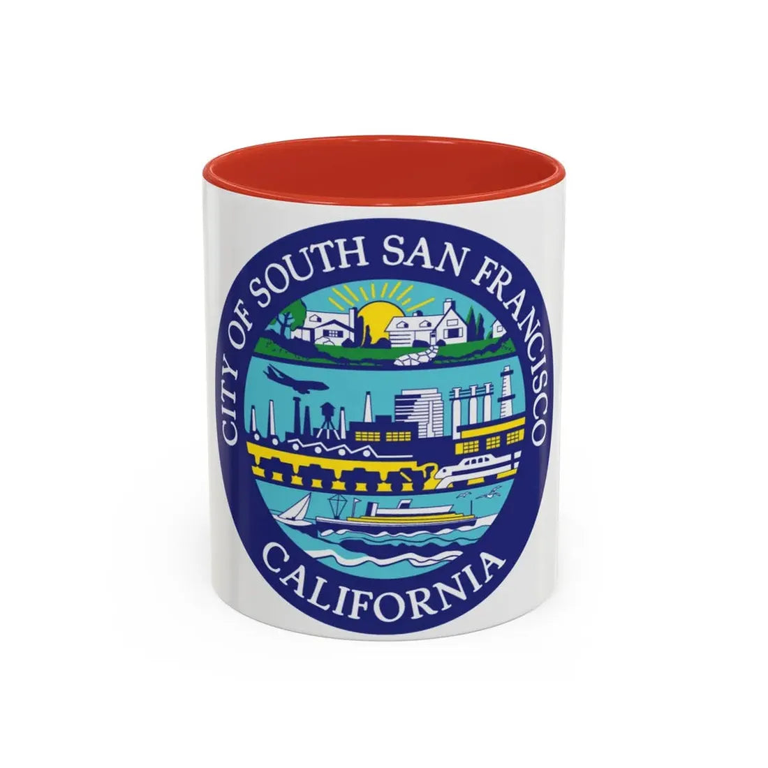 Seal of South San Francisco California - Accent Coffee Mug 11oz Red - Go Mug Yourself