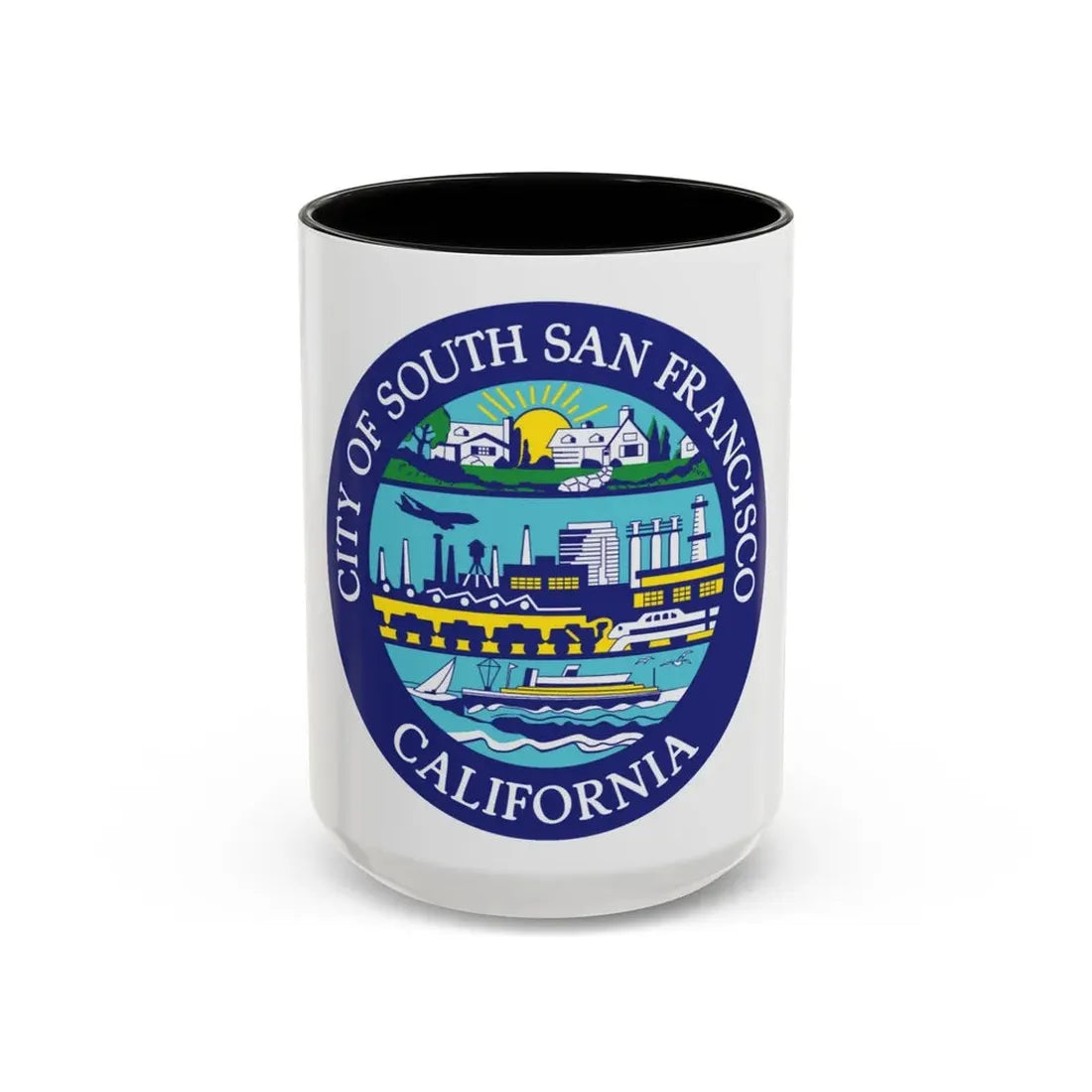Seal of South San Francisco California - Accent Coffee Mug 15oz Black - Go Mug Yourself
