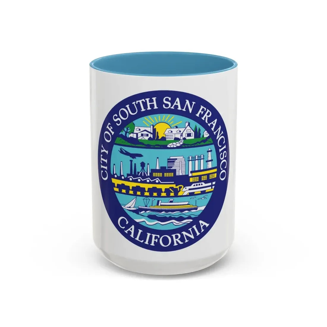 Seal of South San Francisco California - Accent Coffee Mug 15oz Light Blue - Go Mug Yourself
