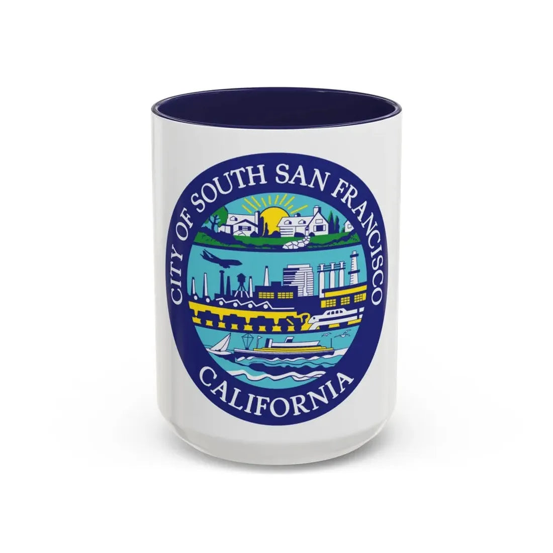 Seal of South San Francisco California - Accent Coffee Mug 15oz Navy - Go Mug Yourself