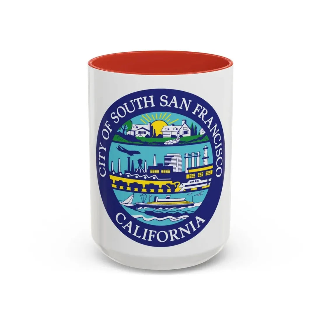 Seal of South San Francisco California - Accent Coffee Mug 15oz Red - Go Mug Yourself