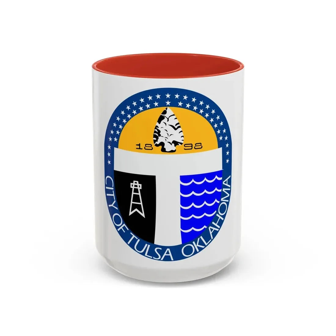 Seal of Tulsa Oklahoma - Accent Coffee Mug 15oz Red - Go Mug Yourself