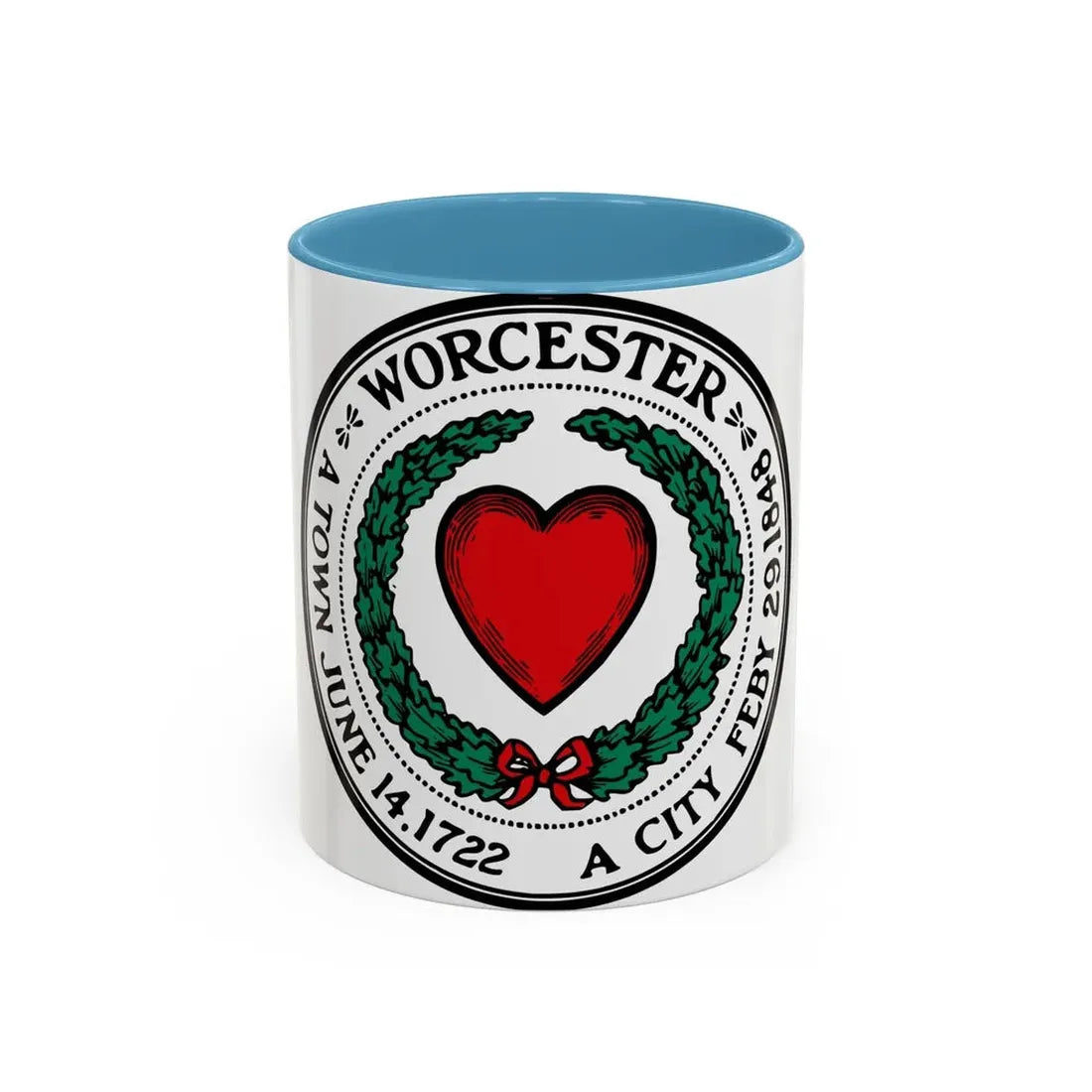 Seal of Worcester Massachusetts - Accent Coffee Mug 11oz Light Blue - Go Mug Yourself