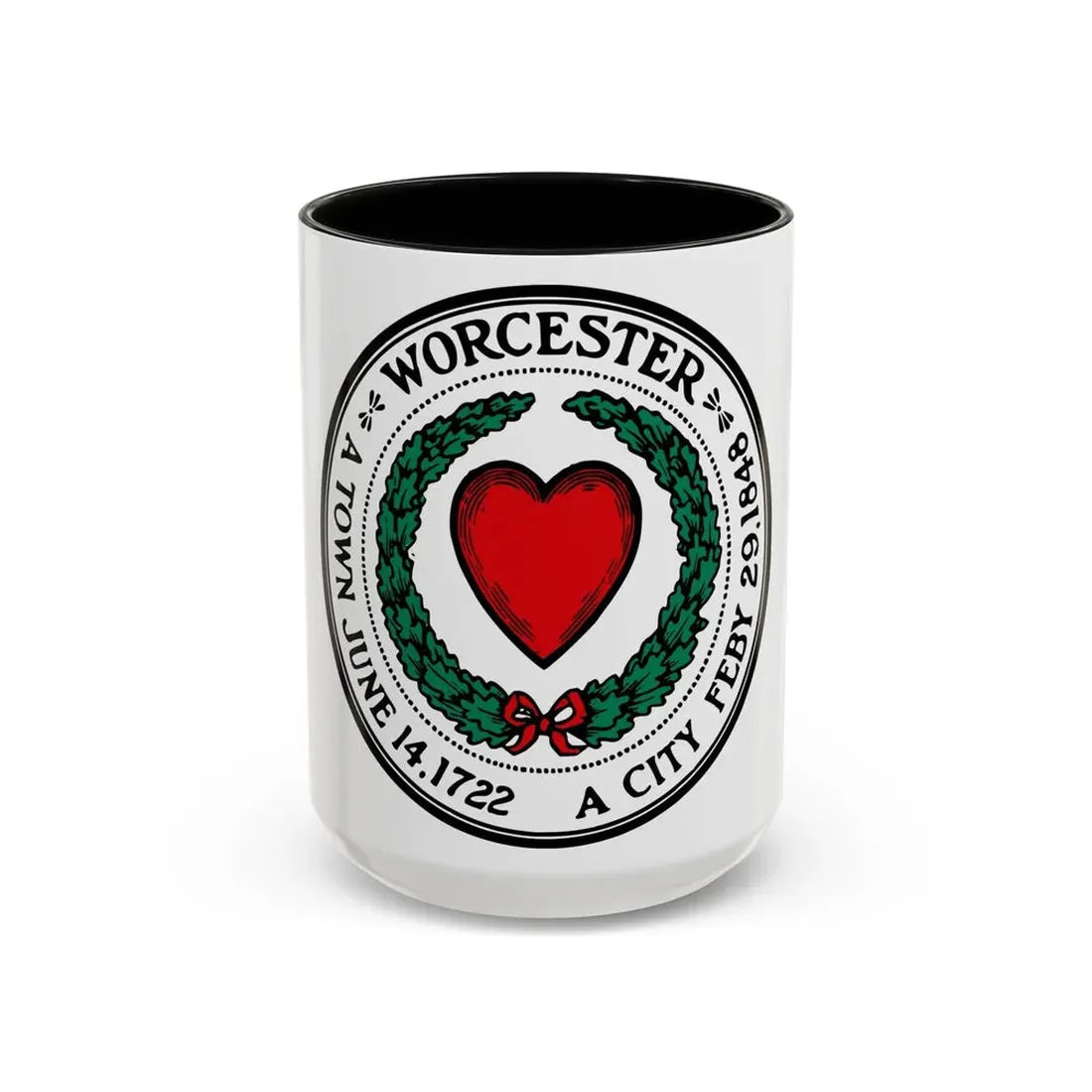 Seal of Worcester Massachusetts - Accent Coffee Mug 15oz Black - Go Mug Yourself