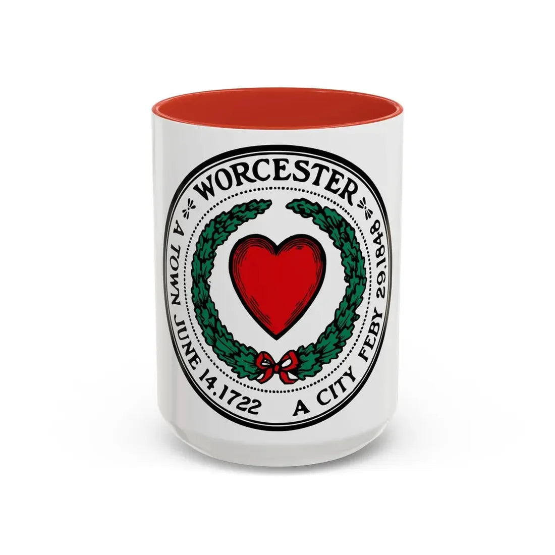 Seal of Worcester Massachusetts - Accent Coffee Mug 15oz Red - Go Mug Yourself