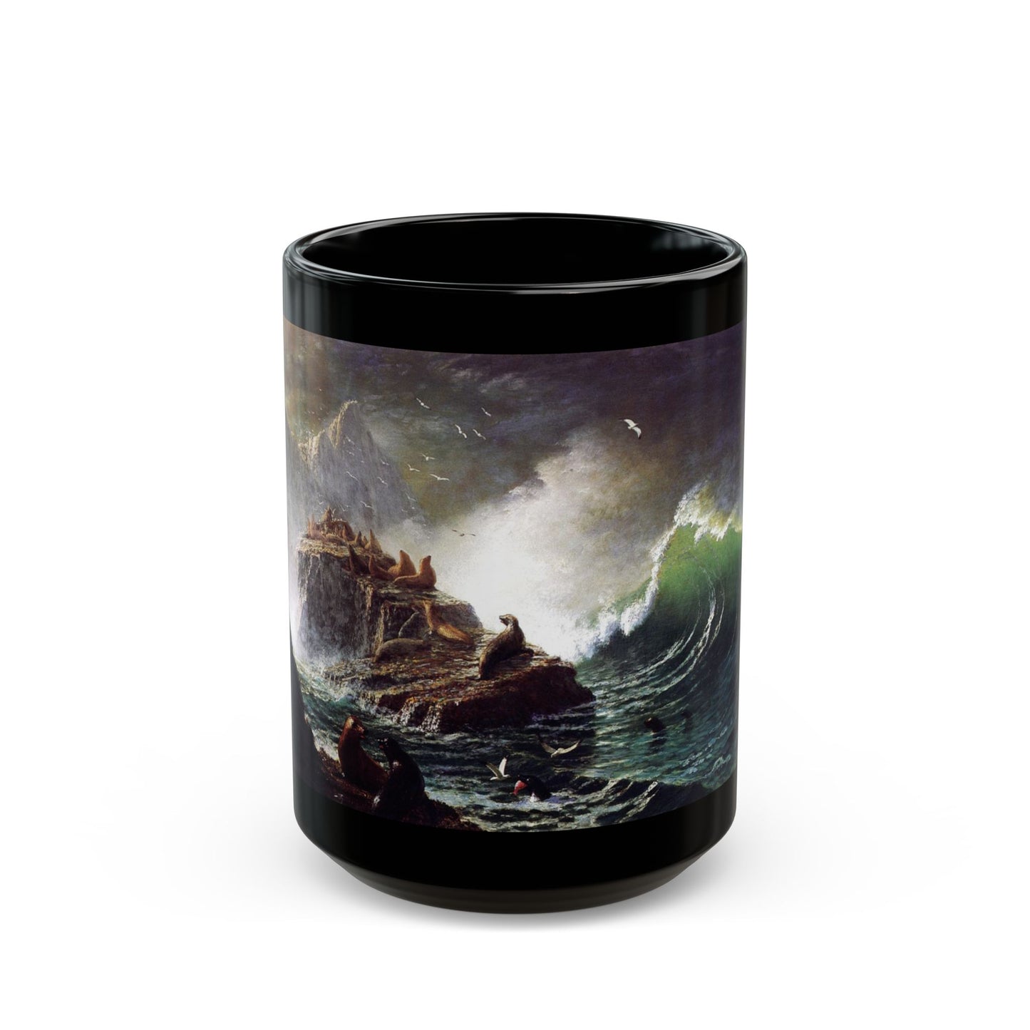 Seals On the Rocks, Farallon Isalnds (1872) - Black Coffee Mug-15oz-Go Mug Yourself