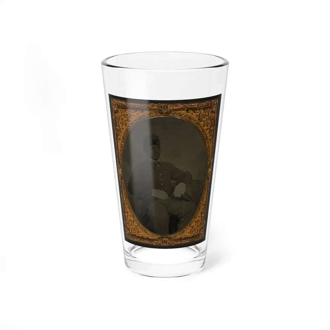 Seated Black Soldier, Frock Coat, Gloves, Kepi (U.S. Civil War) Pint Glass 16oz 16oz - Go Mug Yourself