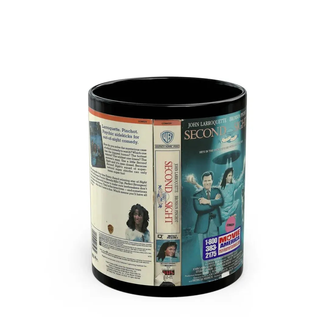 SECOND SIGHT JOHN LARROQUETTE BRONSON PINCHOT (VHS COVER) - Black Coffee Mug 11oz - Go Mug Yourself