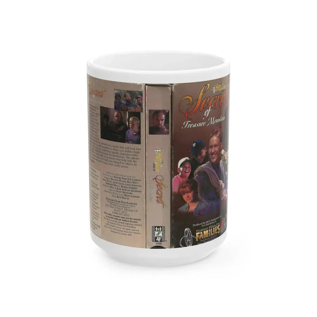 SECRET OF TREASURE MOUNTAIN THE BUTTERCREAM GANG FAMILY MOVIE (VHS COVER) - White Coffee Mug 15oz - Go Mug Yourself