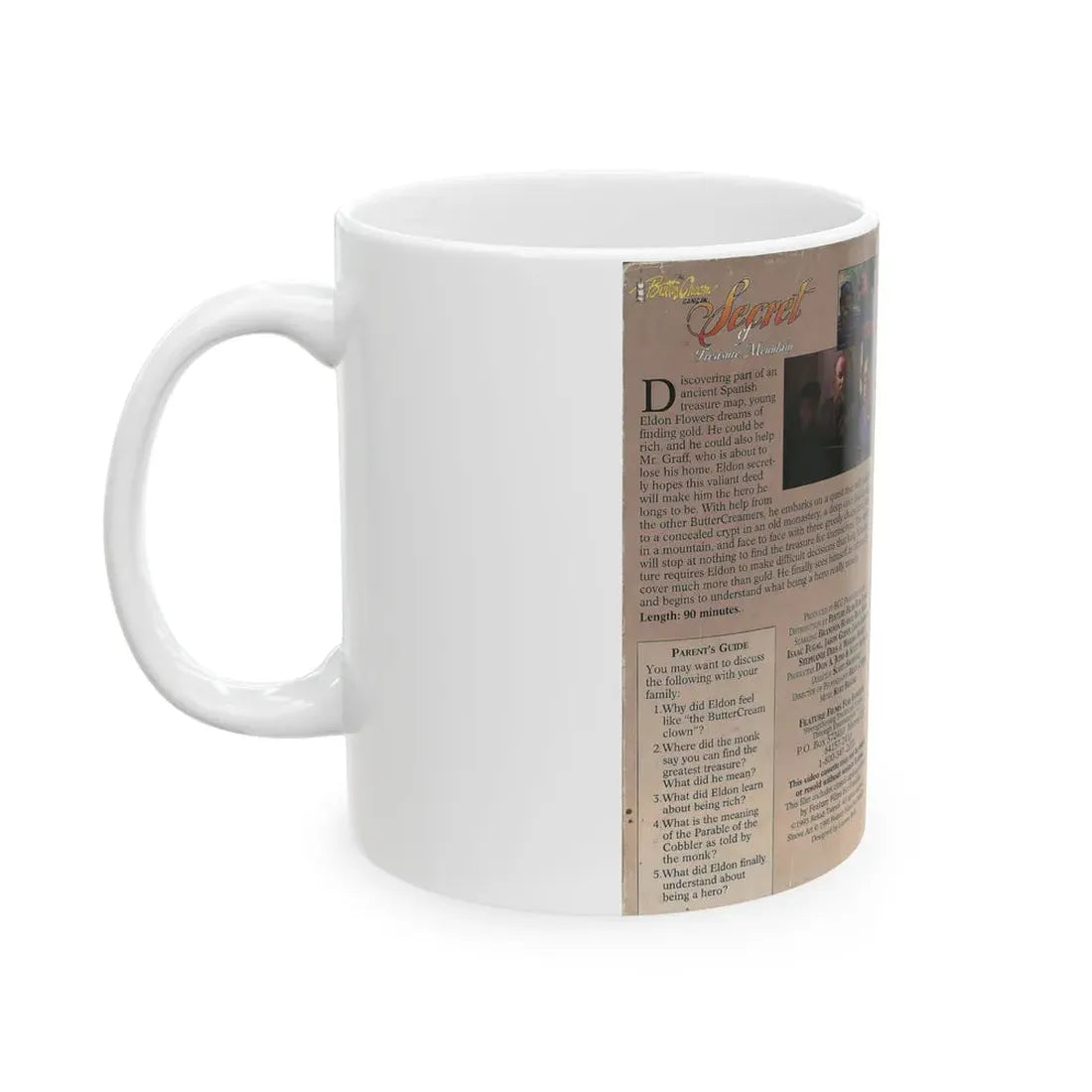 SECRET OF TREASURE MOUNTAIN THE BUTTERCREAM GANG FAMILY MOVIE (VHS COVER) - White Coffee Mug - Go Mug Yourself