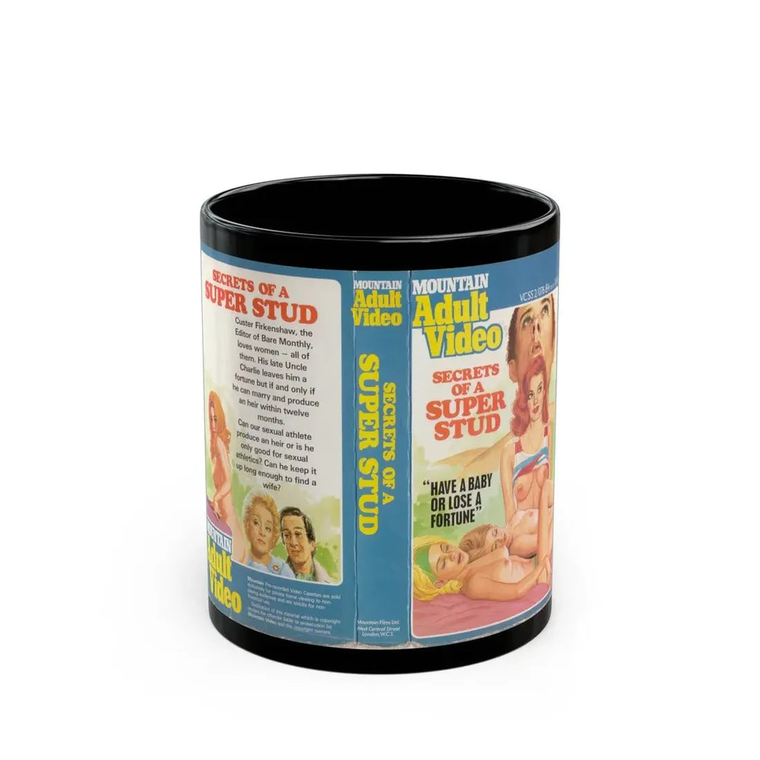 SECRETS OF A SUPER STUD (VHS COVER) - Black Coffee Mug 11oz - Go Mug Yourself