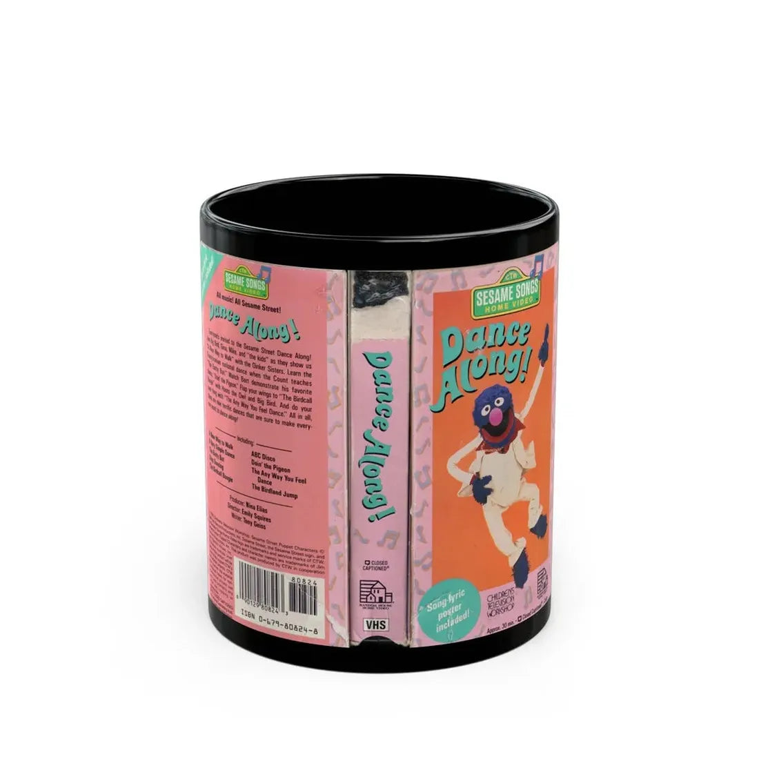 SESAME SONGS HOME VIDEO DANCE ALONG (VHS COVER) - Black Coffee Mug 11oz - Go Mug Yourself