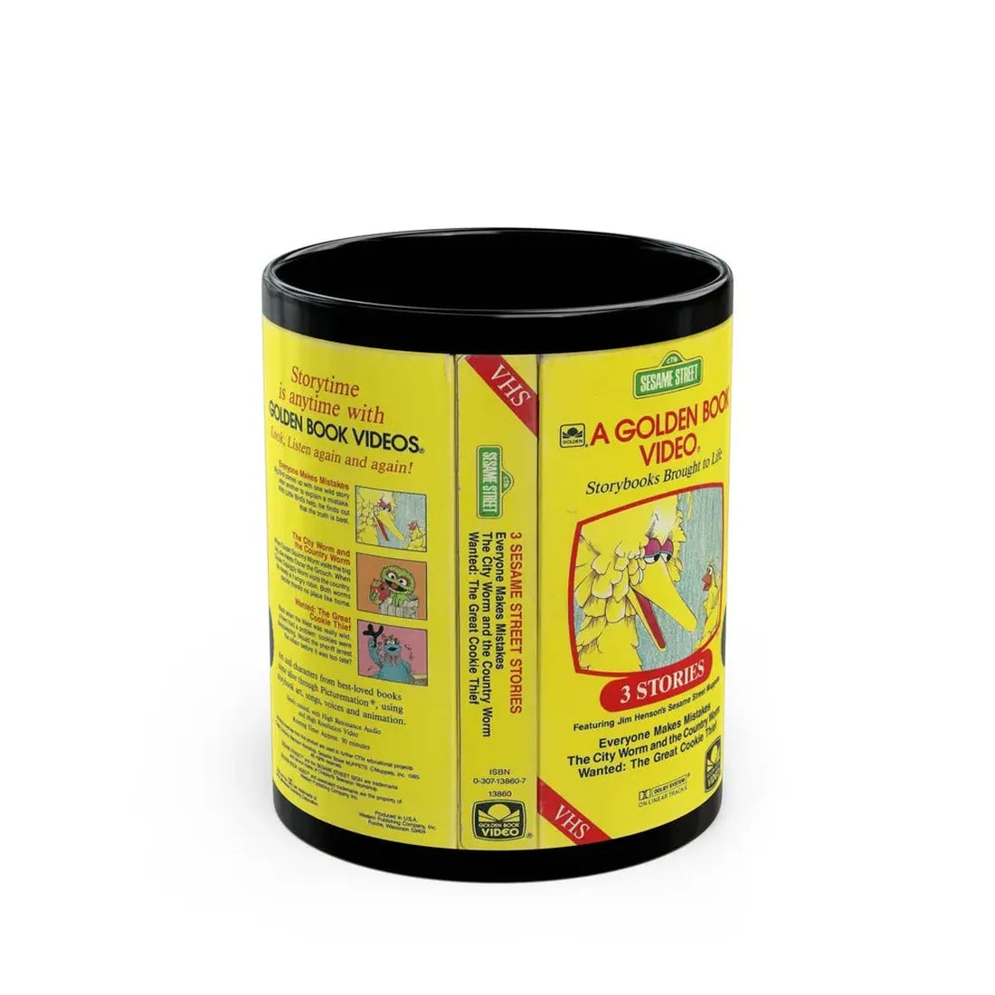 SESAME STREET A GOLDEN BOOK VIDEO (VHS COVER) - Black Coffee Mug 11oz - Go Mug Yourself