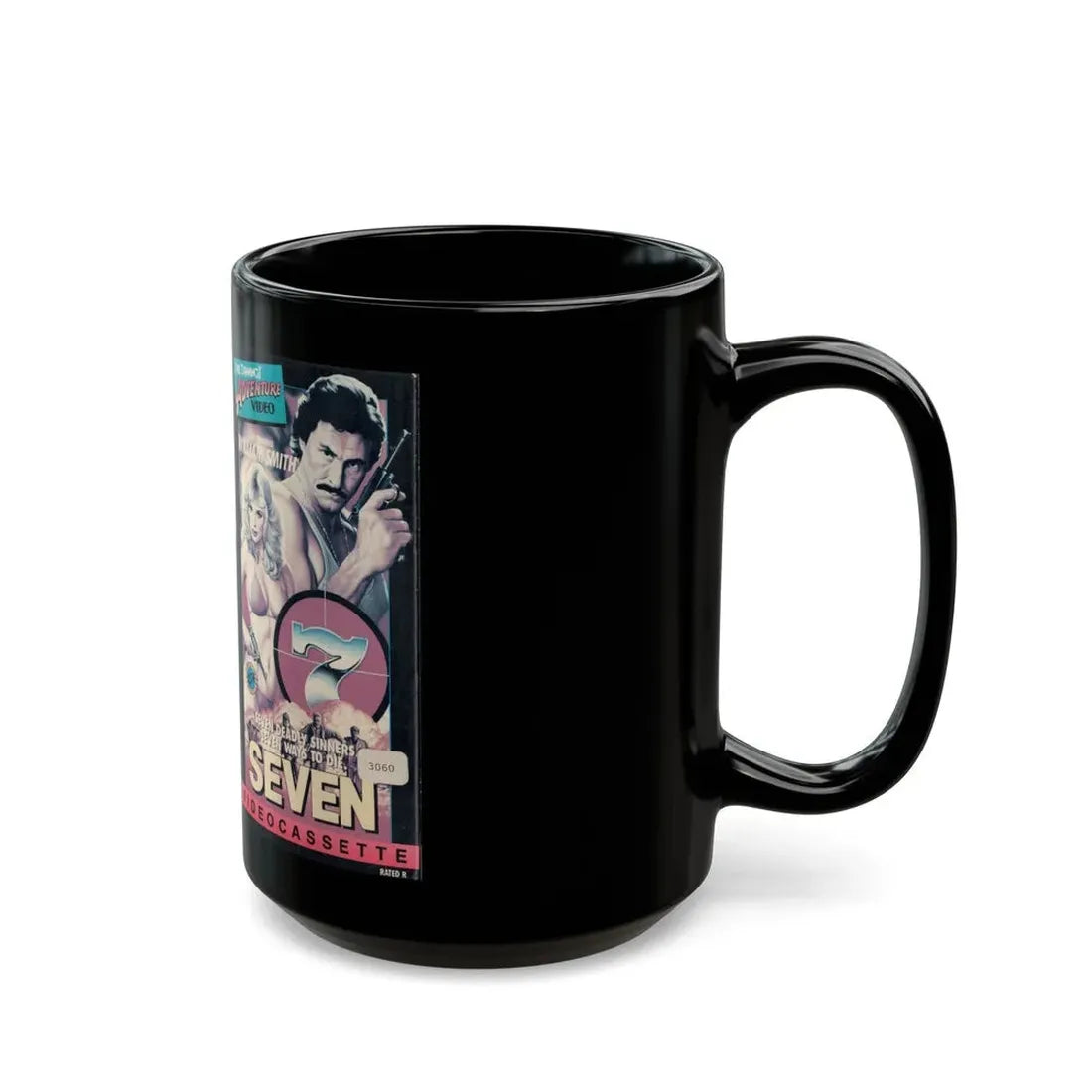 SEVEN SYBIL DANNINGS ADVENTURE VIDEO (VHS COVER) - Black Coffee Mug - Go Mug Yourself