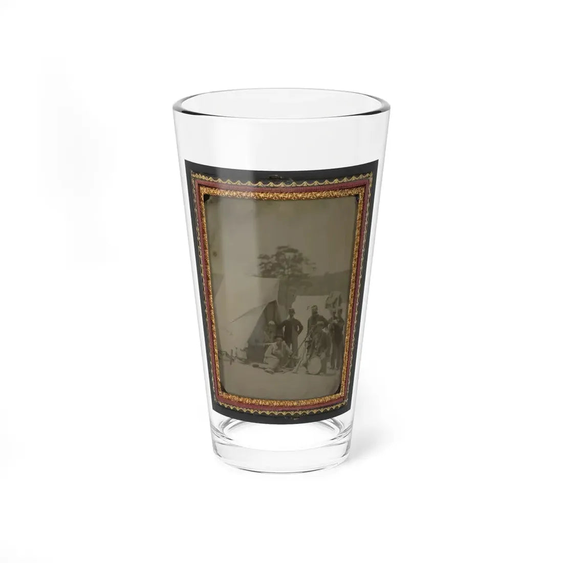 Seven Unidentified Soldiers In Union Uniforms With Drum And Stacked Rifles In Front Of Tent (U.S. Civil War) Pint Glass 16oz 16oz - Go Mug Yourself