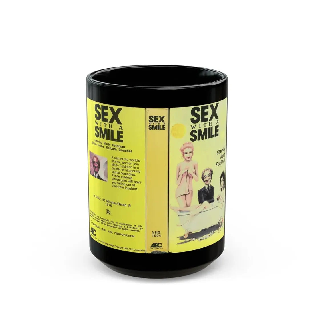 SEX WITH A SMILE STARRING MARTY FELDMAN SEXPLOITATION (VHS COVER) - Black Coffee Mug 15oz - Go Mug Yourself