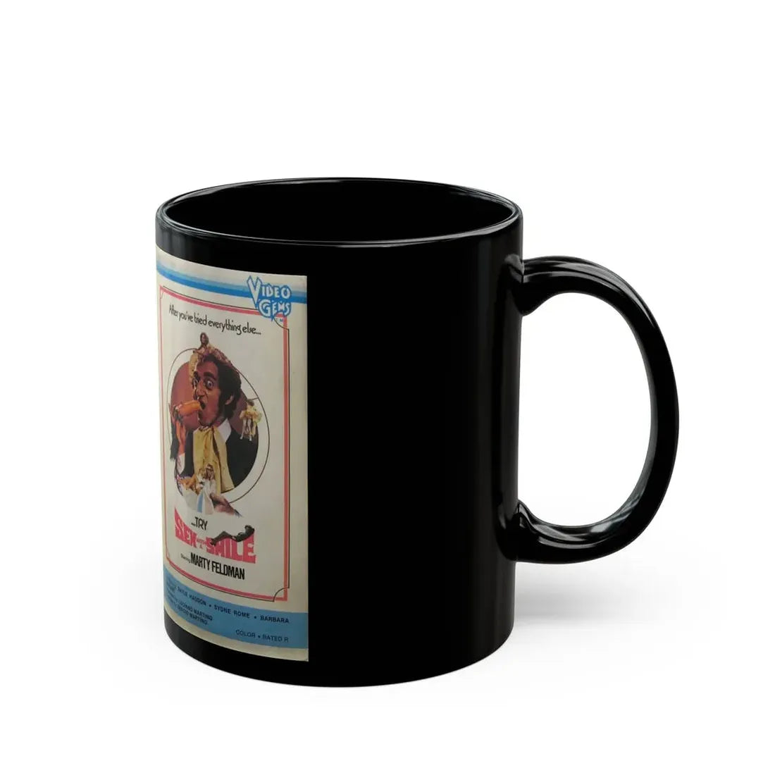 SEX WITH A SMILE STARRING MARTY FELDMAN (VHS COVER) - Black Coffee Mug - Go Mug Yourself