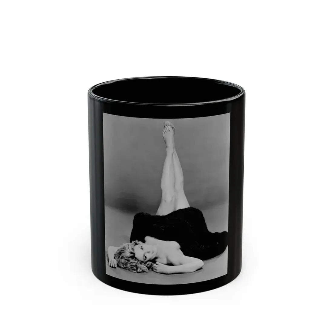 Sheree North #07 - 8x10 Full Body B&W Nude in Fur Cheesecake Photo cira 1960's (Vintage Female Icon) Black Coffee Mug 11oz - Go Mug Yourself