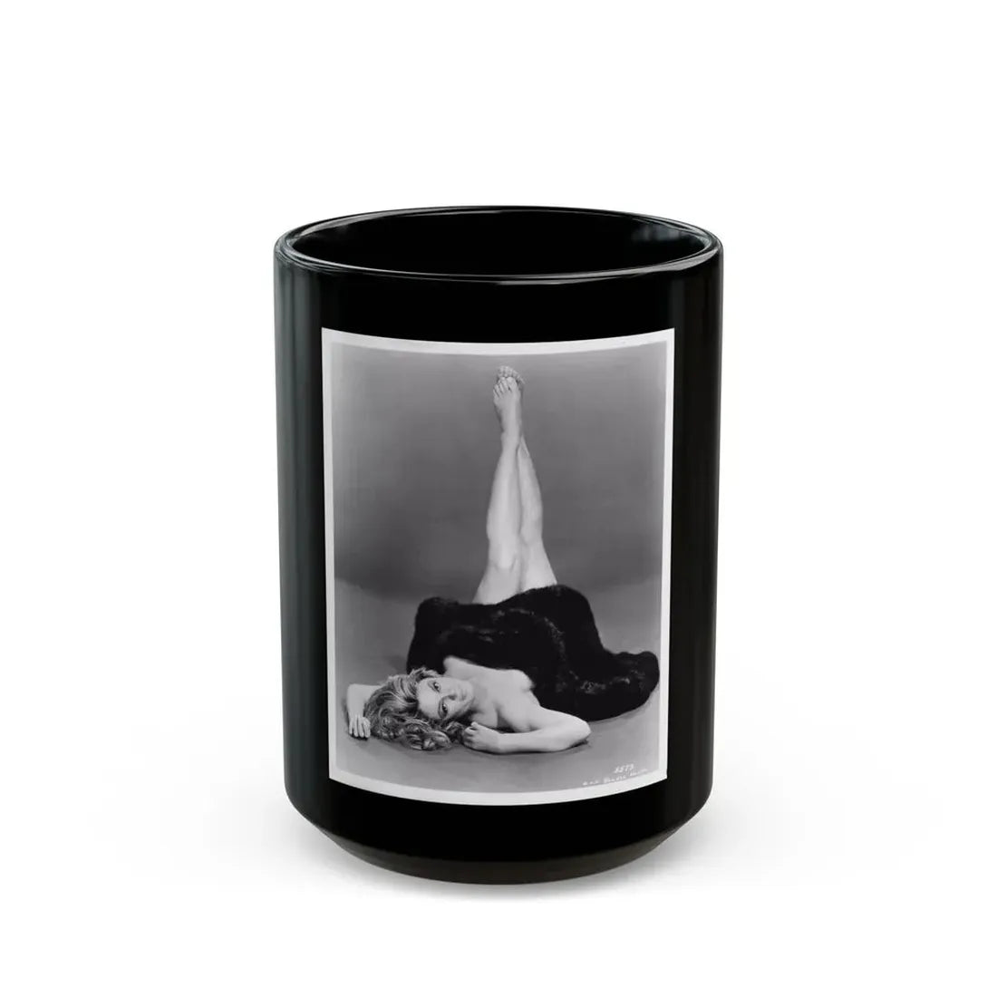 Sheree North #07 - 8x10 Full Body B&W Nude in Fur Cheesecake Photo cira 1960's1 (Vintage Female Icon) Black Coffee Mug 15oz - Go Mug Yourself