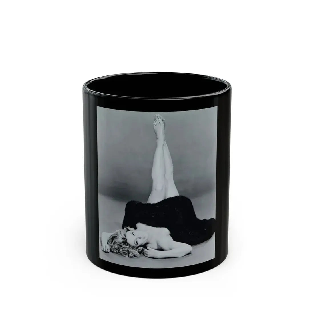 Sheree North #07 - 8x10 Full Body B&W Nude in Fur Cheesecake Photo cira 1960's2 (Vintage Female Icon) Black Coffee Mug 11oz - Go Mug Yourself