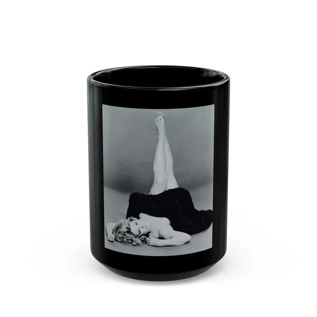 Sheree North #07 - 8x10 Full Body B&W Nude in Fur Cheesecake Photo cira 1960's2 (Vintage Female Icon) Black Coffee Mug 15oz - Go Mug Yourself