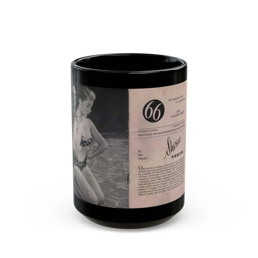 Sheree North #148 - Pages 2 & 3 from 66 PHOTOGRAPHS OF Sheree NORTH U.K. Pocket Mag. (Vintage Female Icon) Black Coffee Mug 15oz - Go Mug Yourself