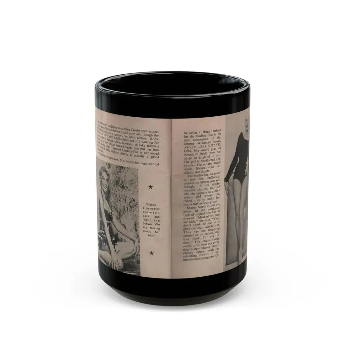 Sheree North #149 - Pages 4 & 5 from 66 PHOTOGRAPHS OF Sheree NORTH U.K. Pocket Mag. (Vintage Female Icon) Black Coffee Mug 15oz - Go Mug Yourself