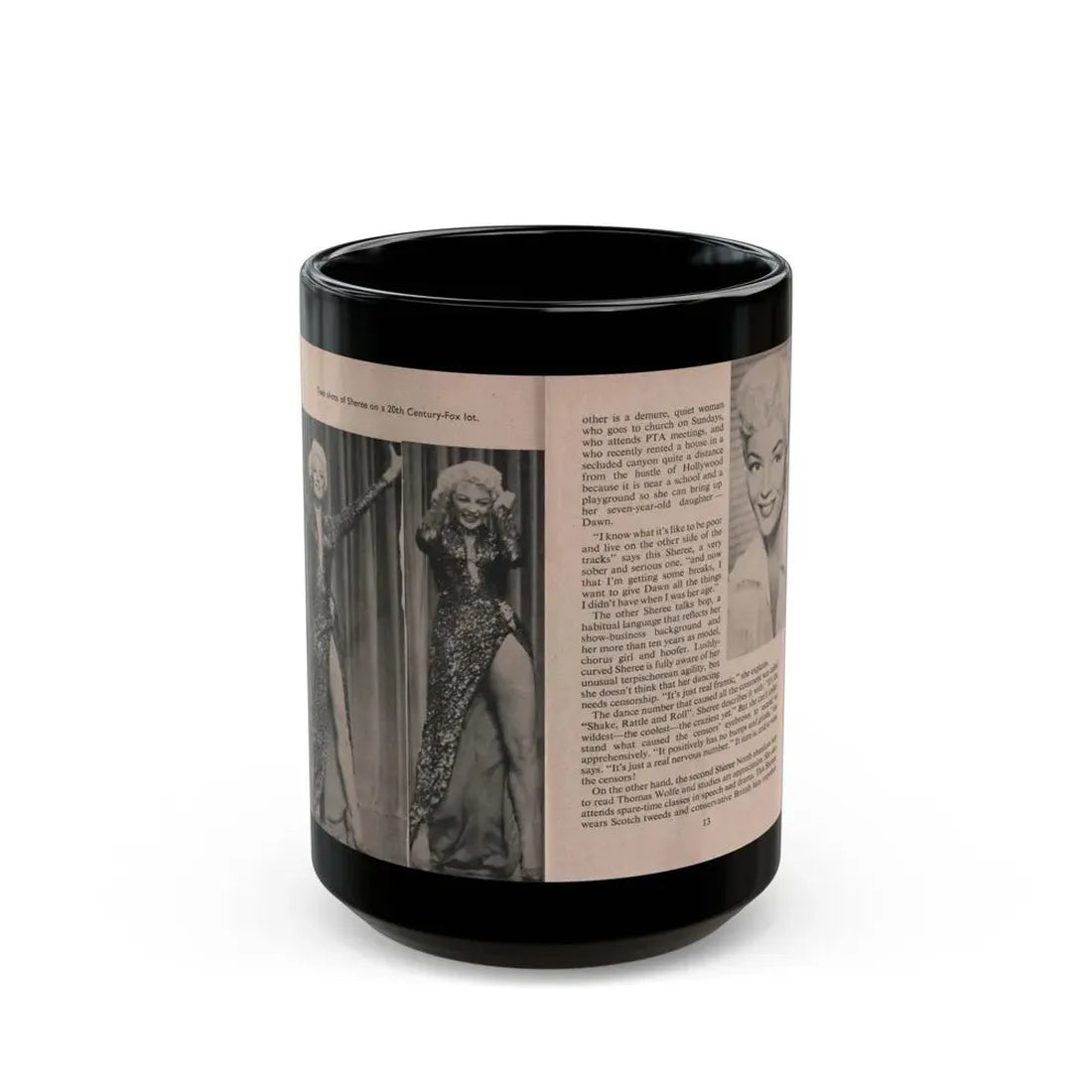 Sheree North #153 - Pages 12 & 13 from 66 PHOTOGRAPHS OF Sheree NORTH U.K. Pocket Mag. (Vintage Female Icon) Black Coffee Mug 15oz - Go Mug Yourself