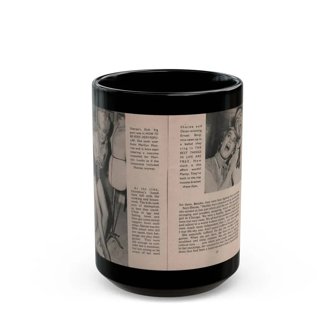 Sheree North #157 - Pages 20 & 21 from 66 PHOTOGRAPHS OF Sheree NORTH U.K. Pocket Mag. (Vintage Female Icon) Black Coffee Mug 15oz - Go Mug Yourself