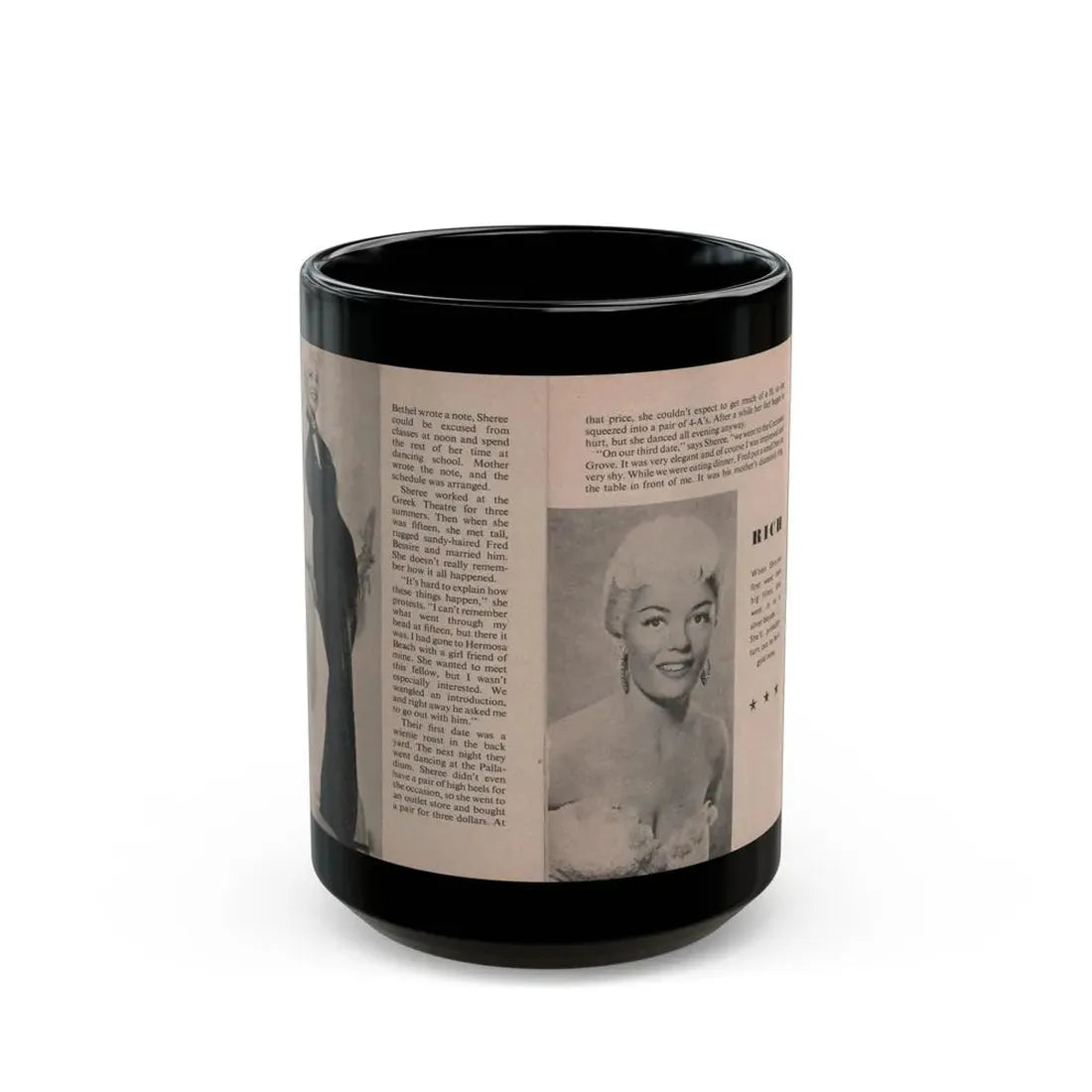 Sheree North #165 - Pages 36 & 37 from 66 PHOTOGRAPHS OF Sheree NORTH U.K. Pocket Mag. (Vintage Female Icon) Black Coffee Mug 15oz - Go Mug Yourself