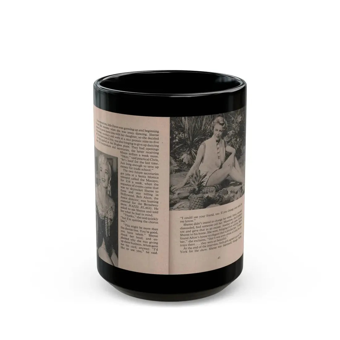 Sheree North #169 - Pages 44 & 45 from 66 PHOTOGRAPHS OF Sheree NORTH U.K. Pocket Mag. (Vintage Female Icon) Black Coffee Mug 15oz - Go Mug Yourself