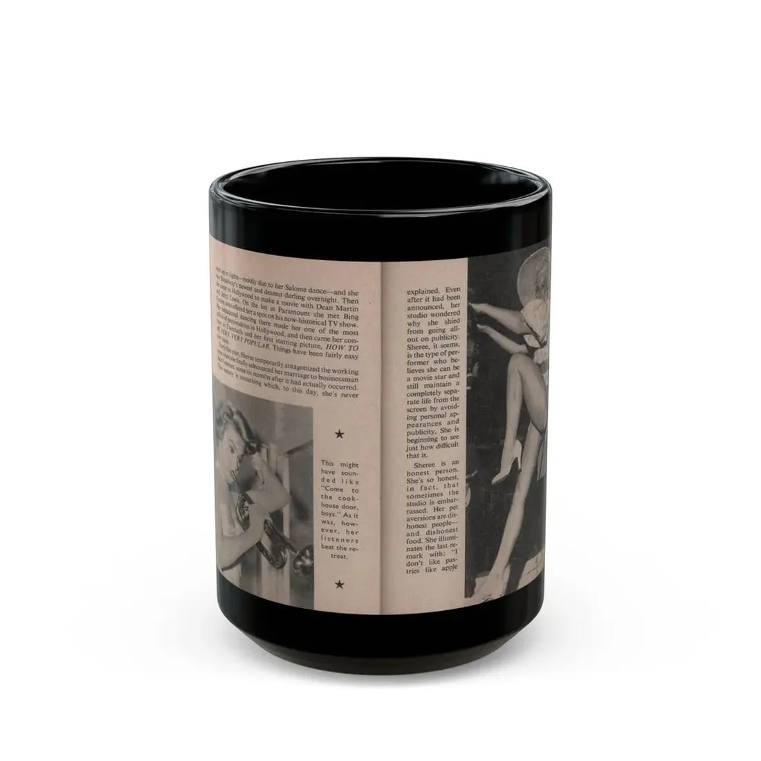 Sheree North #171 - Pages 48 & 49 from 66 PHOTOGRAPHS OF Sheree NORTH U.K. Pocket Mag. (Vintage Female Icon) Black Coffee Mug 15oz - Go Mug Yourself