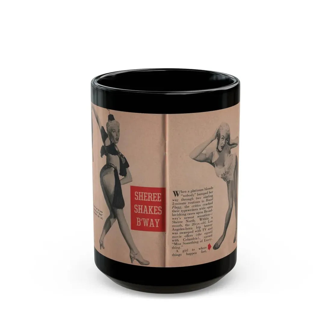 Sheree North #284 - Show Pocket Mag. Nov. '53 - 2 B&W Photos & Article (Vintage Female Icon) Black Coffee Mug 15oz - Go Mug Yourself