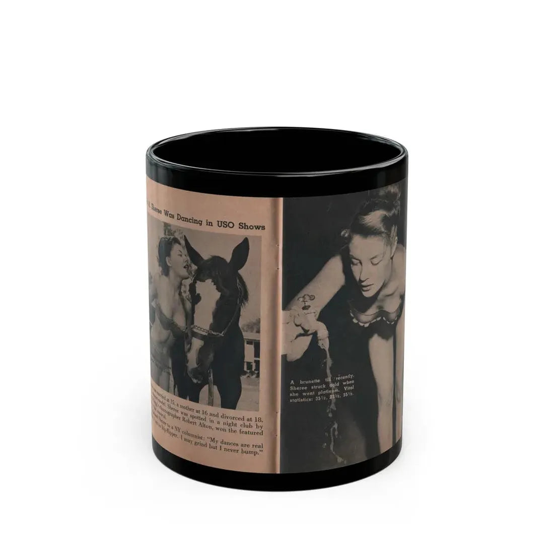 Sheree North #285 - Show Pocket Mag. Nov. '53 - 2 B&W Photos & Article Continued (Vintage Female Icon) Black Coffee Mug 11oz - Go Mug Yourself