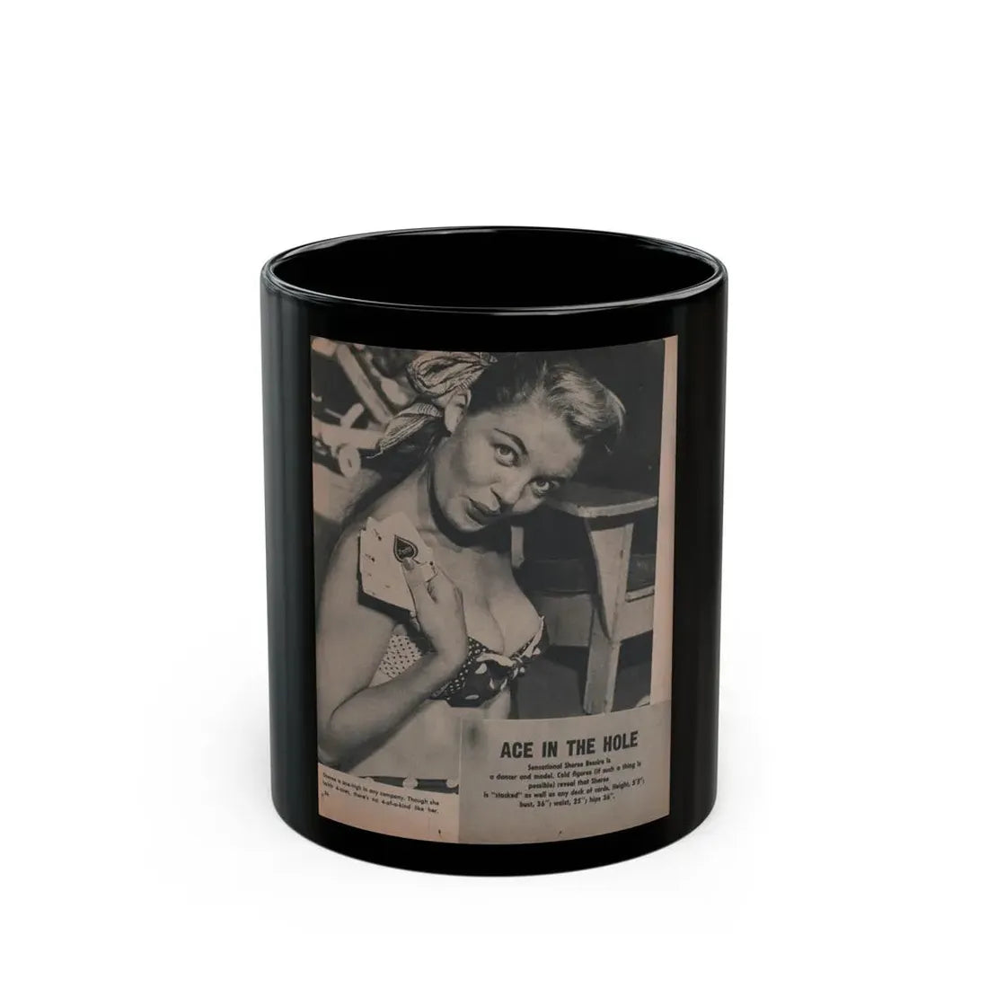 Sheree North #286 - Frolic Mag. Feb. '52 - 1 B&W Photo & Captions (Vintage Female Icon) Black Coffee Mug 11oz - Go Mug Yourself