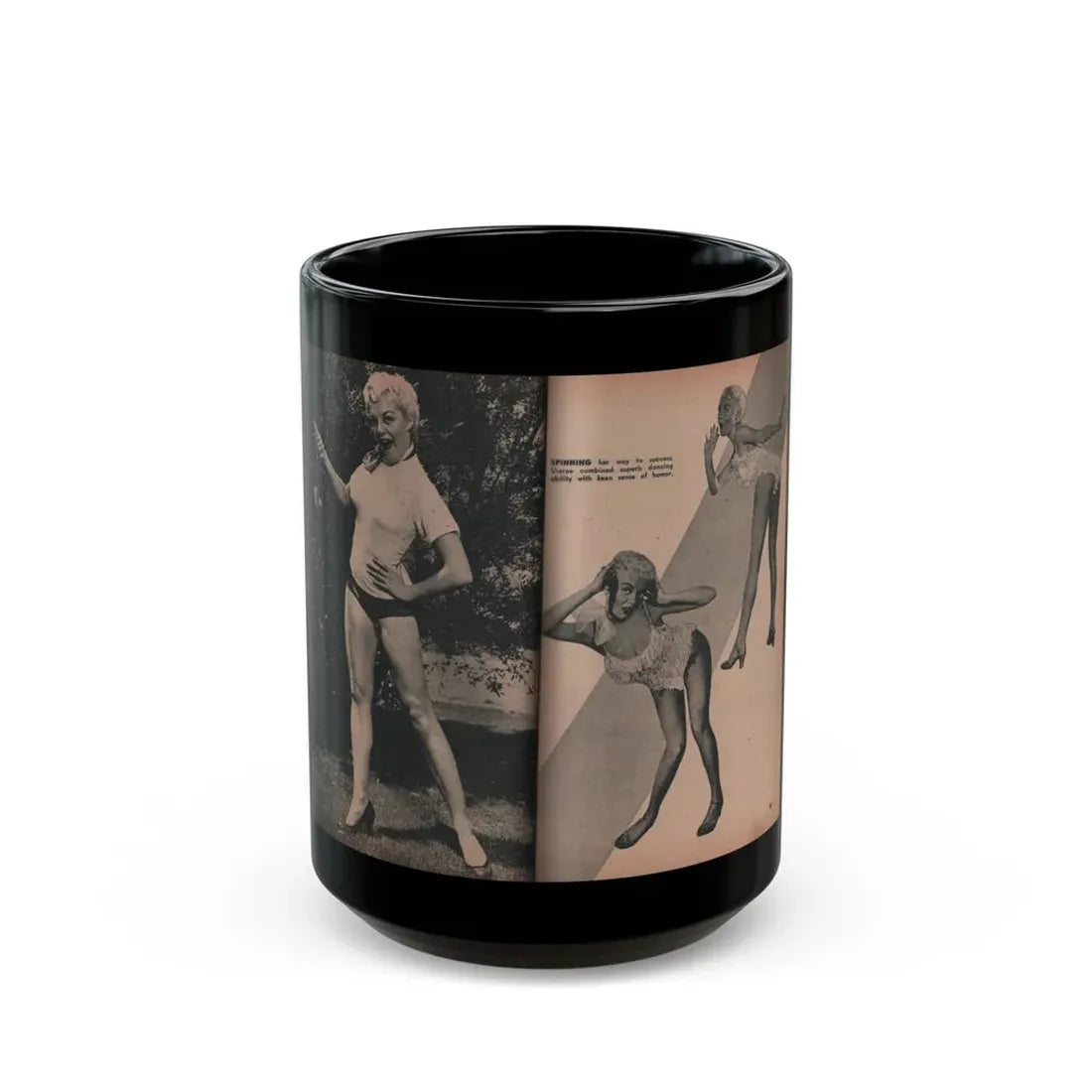 Sheree North #296 - PHOTO Mag. Feb. '54 - 3 B&W Photos & Caption (Vintage Female Icon) Black Coffee Mug 15oz - Go Mug Yourself
