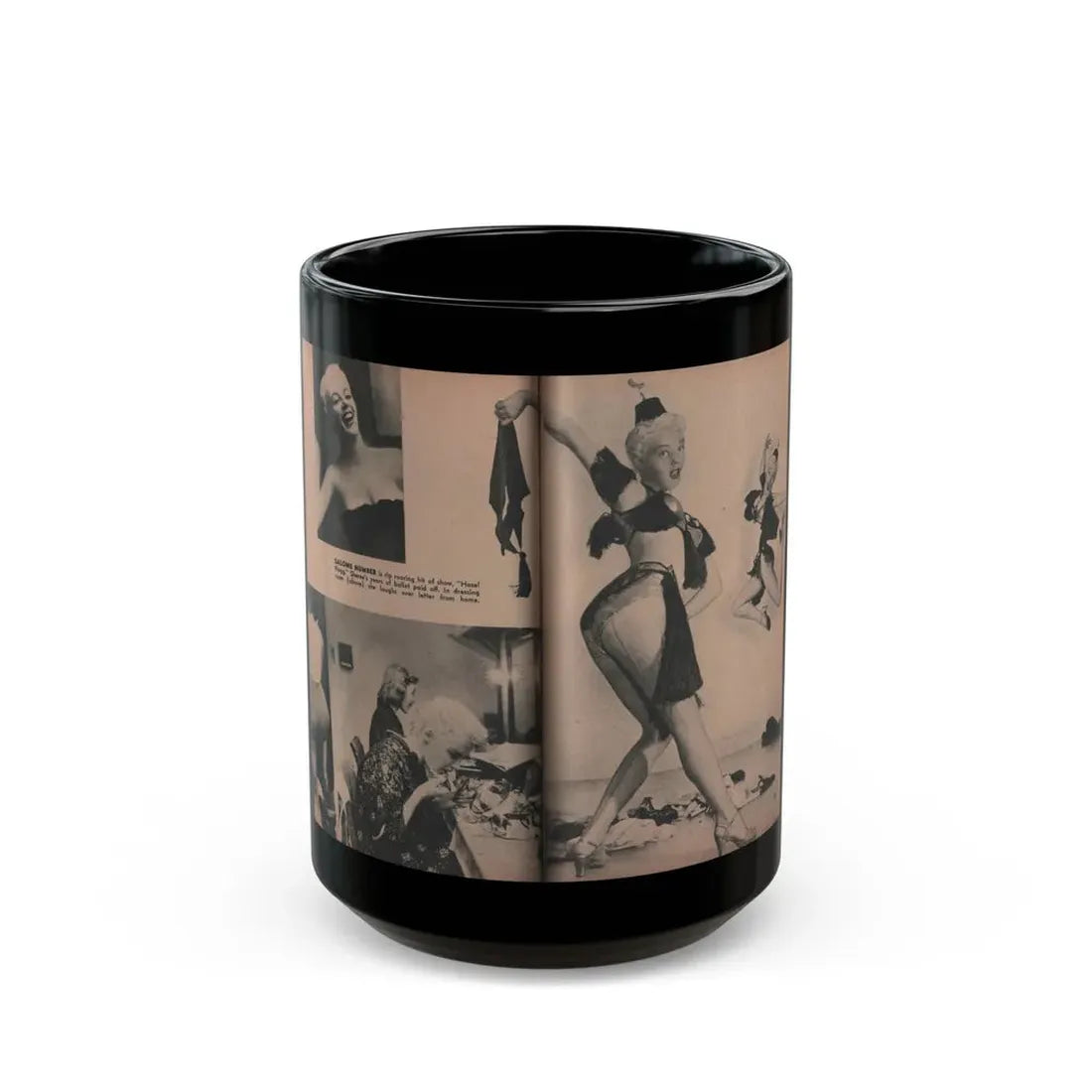Sheree North #299 - PHOTO Digest Mag. Aug. '53 - 4 B&W Photos & Caption (Vintage Female Icon) Black Coffee Mug 15oz - Go Mug Yourself