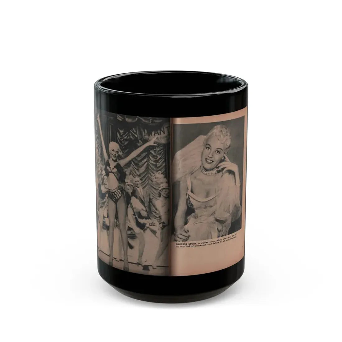 Sheree North #300 - PHOTO Digest Mag. Aug. '53 - 2 B&W Photos & Caption (Vintage Female Icon) Black Coffee Mug 15oz - Go Mug Yourself