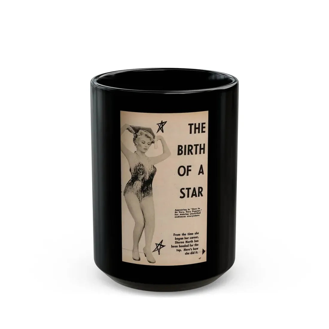 Sheree North #314 - 1 B&W Photo, Captions from Foto-rama Digest Mag. February '56 (Vintage Female Icon) Black Coffee Mug 15oz - Go Mug Yourself