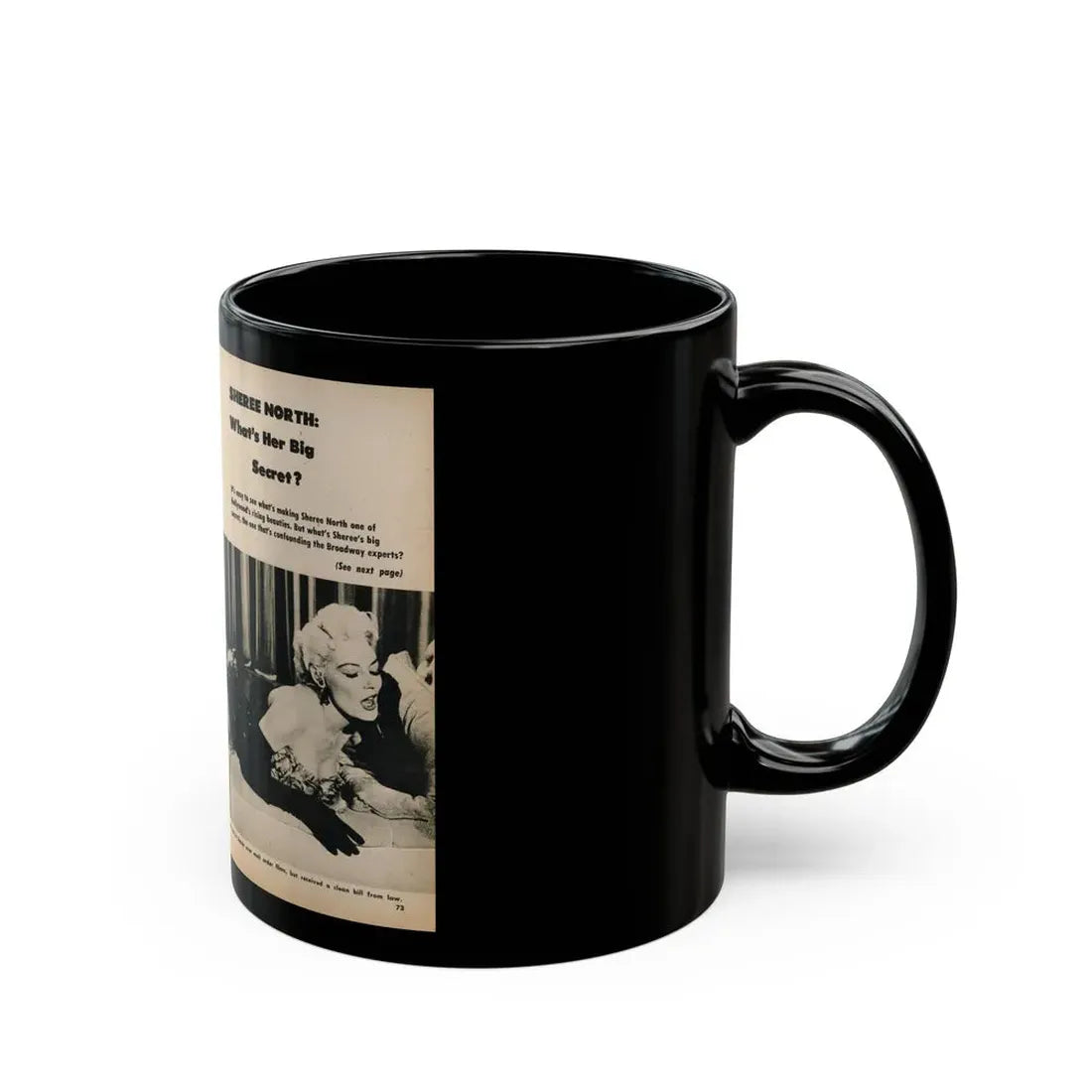 Sheree North #331 - picture DIGEST Mag. Dec. '55 - 2 Pages, 2 B&W Photos & Captions (Vintage Female Icon) Black Coffee Mug - Go Mug Yourself