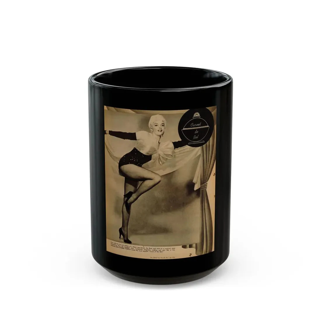 Sheree North #337 - 8x10 Mag. Photo - 1 Large B&W Full Page Dancing Pin-Up Circa 1950's (Vintage Female Icon) Black Coffee Mug 15oz - Go Mug Yourself