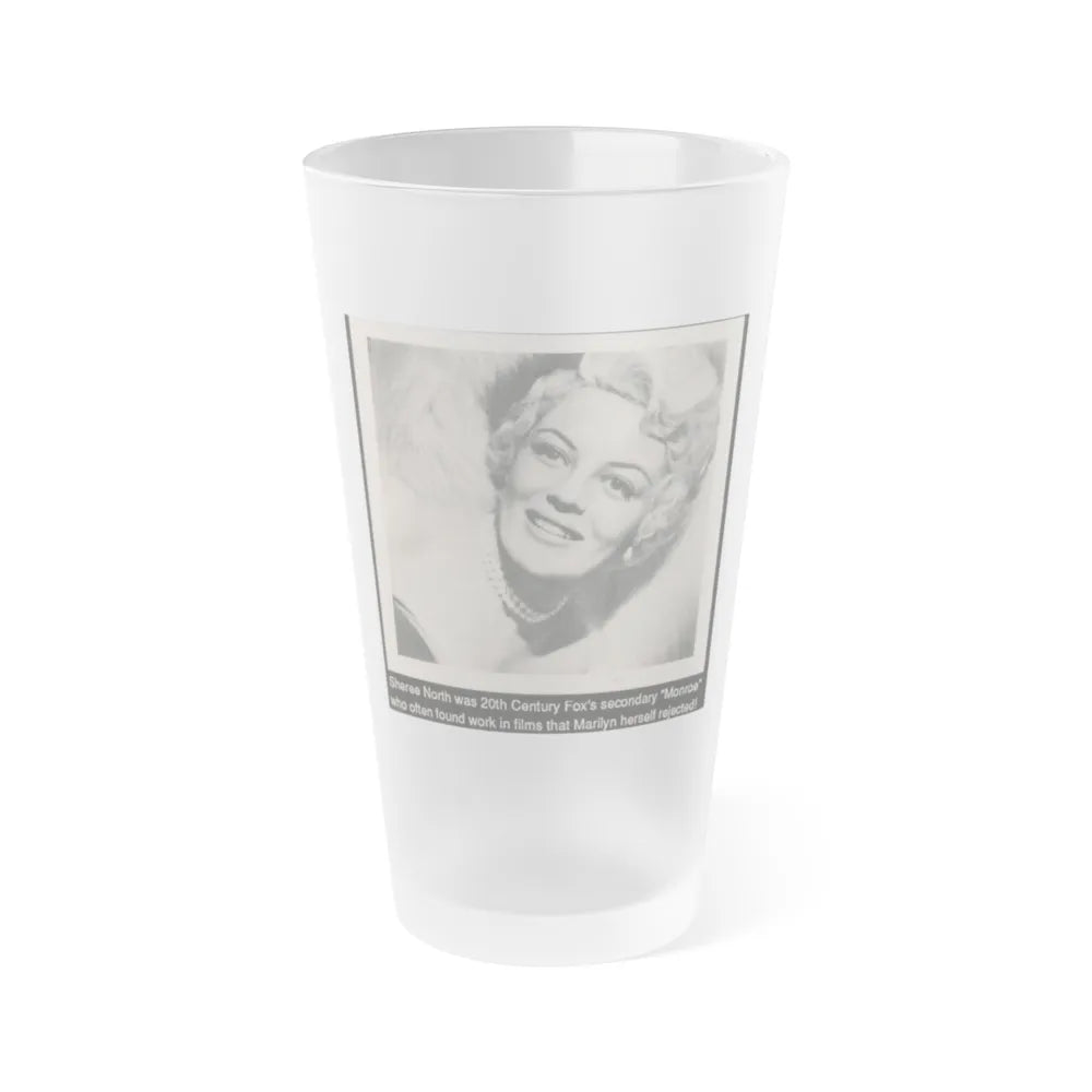Sheree North #341 - 3x5 Small B&W Glamour Portriat Clipping with, Caption from 1950's Movie Star Magazine (Vintage Female Icon) Frosted Pint Glass 16oz-16oz-Frosted-Go Mug Yourself