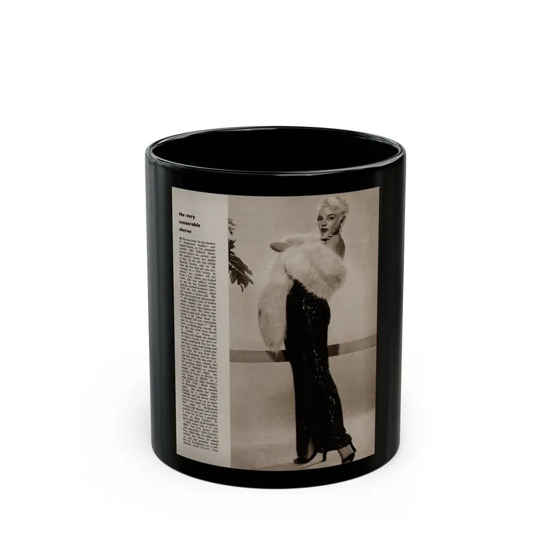 Sheree North #343 - 1 8x10 Page of B&W Glamour Photo with, Short Article from Movie Star Magazine Circa 1950's1 (Vintage Female Icon) Black Coffee Mug 11oz - Go Mug Yourself